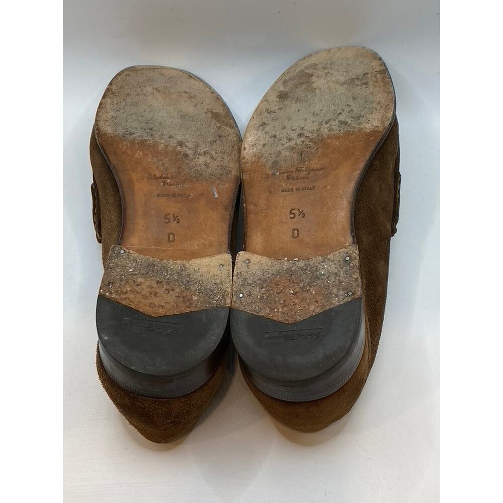 SALVATORE FERRAGAMO Men's Brown Vintage Round Toe Slip-On Leather Loafers SZ 5.5 - Picture 9 of 12